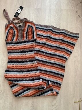Striped Crochet Maxi Dress in Rust, Navy & Cream